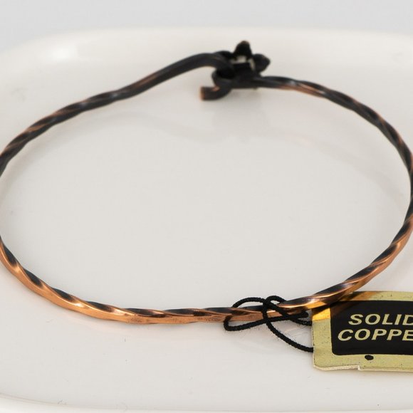 Vintage Solid Copper Hibiscus Flower Bangle Bracelet Hook Clasp Twisted 7 inch - Picture 3 of 5